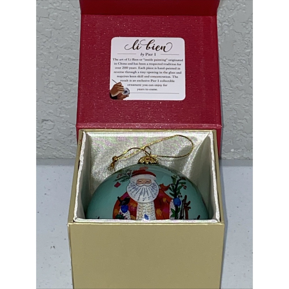 Pier 1 Li Bien Reverse Painted Christmas Ornament Santa Claus 4" 2019 In Box